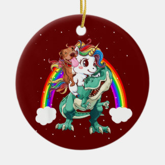 Pitbull Unicorn Riding Dinosaur T rex Funny Christ Ceramic Tree Decoration