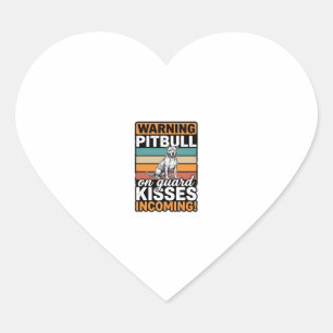 Pitbull Warning Kisses Incoming Vintage Dog Design Heart Sticker