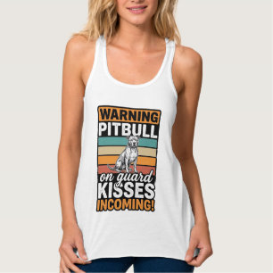 Pitbull Warning Kisses Incoming Vintage Dog Design Singlet