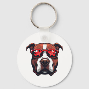 Pitbull Wearing Sunglasses in Canada colours Key Ring