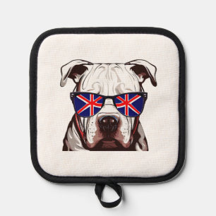 Pitbull Wearing Union Jack Sunglasses Pot Holder