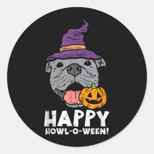 Pitbull Witch Happy Howl O Ween Pumpkin Halloween Classic Round Sticker