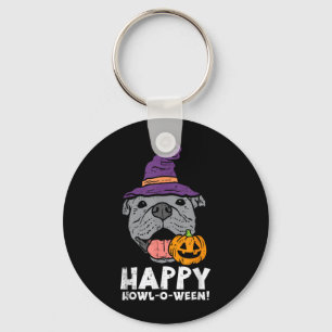Pitbull Witch Happy Howl O Ween Pumpkin Halloween Key Ring