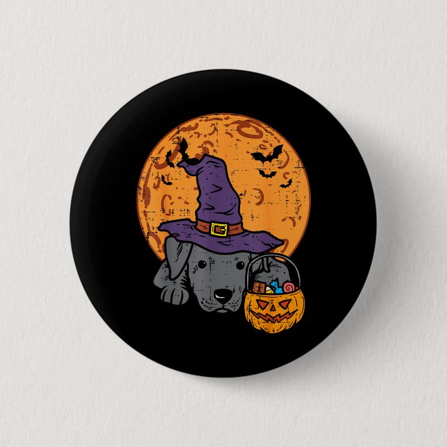 Pitbull Witch Hat Moon Jack O Lantern Halloween 6 Cm Round Badge (Front)