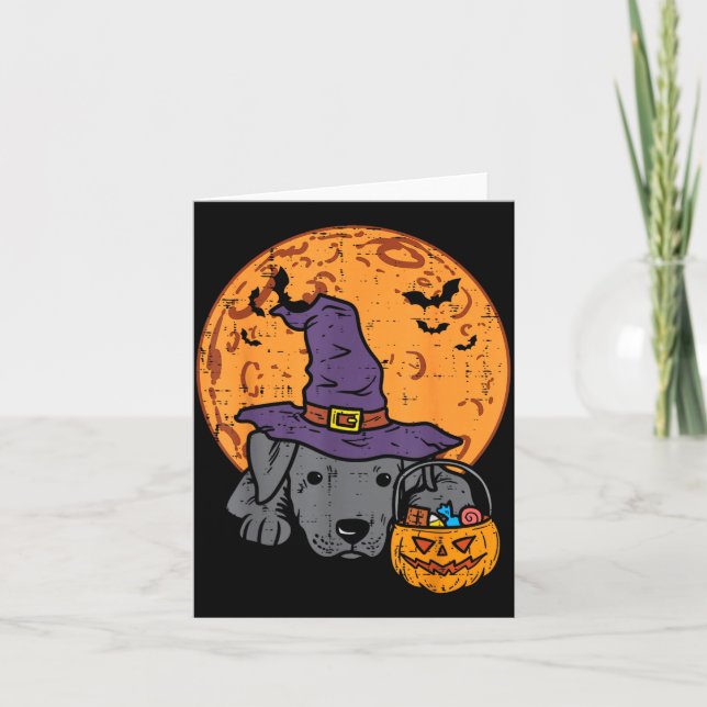 Pitbull Witch Hat Moon Jack O Lantern Halloween Card (Front)