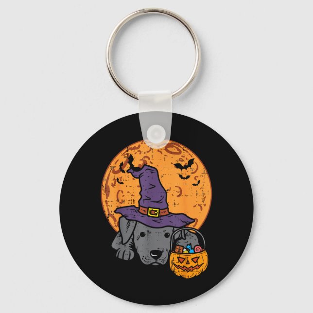 Pitbull Witch Hat Moon Jack O Lantern Halloween Key Ring (Front)