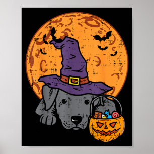 Pitbull Witch Hat Moon Jack O Lantern Halloween Poster