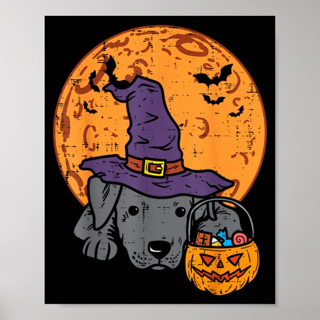 Pitbull Witch Hat Moon Jack O Lantern Halloween Poster (Front)