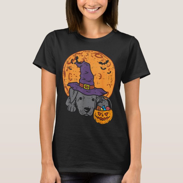 Pitbull Witch Hat Moon Jack O Lantern Halloween T-Shirt (Front)