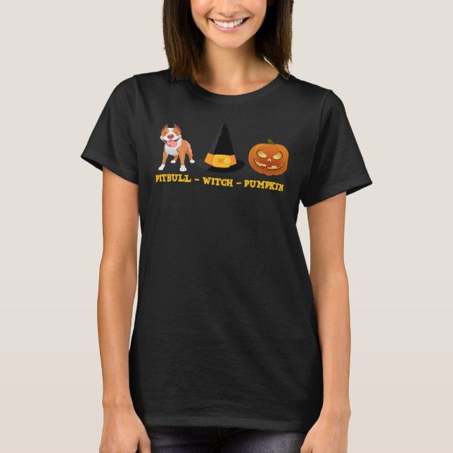 Pitbull Witch Pumpkin Halloween 40 T-Shirt (Front)