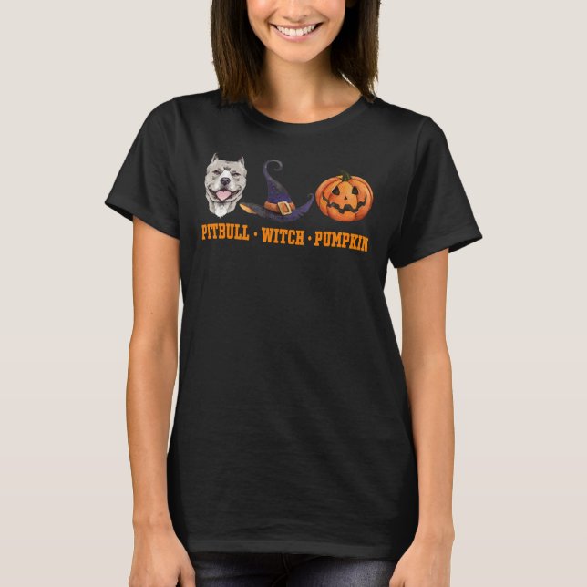 Pitbull Witch Pumpkin Halloween Classic T-Shirt (Front)