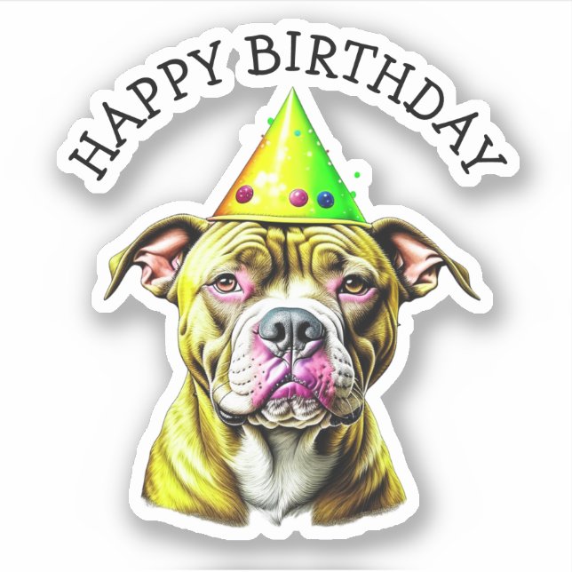 Pitbull with Birthday Hat  (Front)