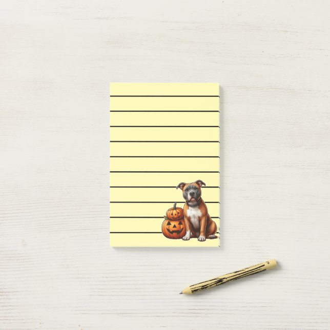 Pitbull with Halloween Pumpkins Post-it Notes (On Desk)