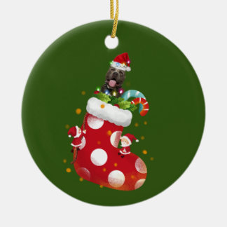 Pitbull With Hat Sock Christmas Ceramic Tree Decoration