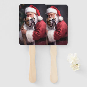 Pitbull With Santa Claus Festive Christmas Hand Fan