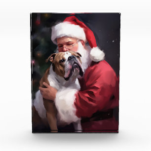 Pitbull With Santa Claus Festive Christmas Photo Block