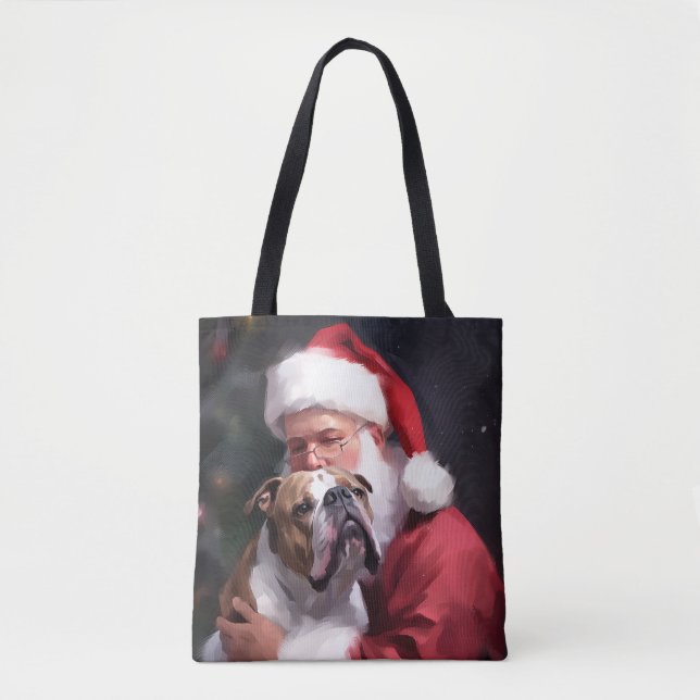Pitbull With Santa Claus Festive Christmas Tote Bag (Front)