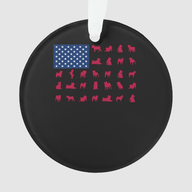 Pitbull with The American Flag Ornament (Front)