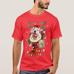 Pitbull Xmas Boot Christmas Sock Winter Snow T-Shirt