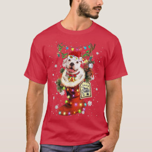 Pitbull Xmas Boot Christmas Sock Winter Snow T-Shirt