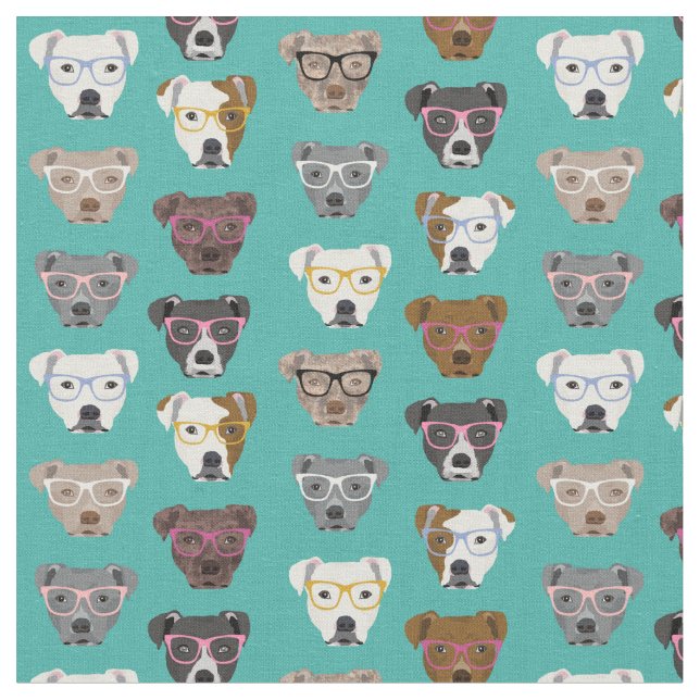 Pitbulls wearing glasses turquoise fabric (Close Up)