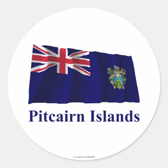 Pitcairn Islands Waving Flag with Name Classic Round Sticker (Front)