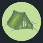 Pitch a Tent Summer Camp Camping Hiking Green Classic Round Sticker<br><div class="desc">Created from an original marker illustration,  these stickers feature a green tent on a green background. Great for summer camp!

Don't see what you're looking for? Need help with customisation? Contact Rebecca to have something designed just for you.</div>