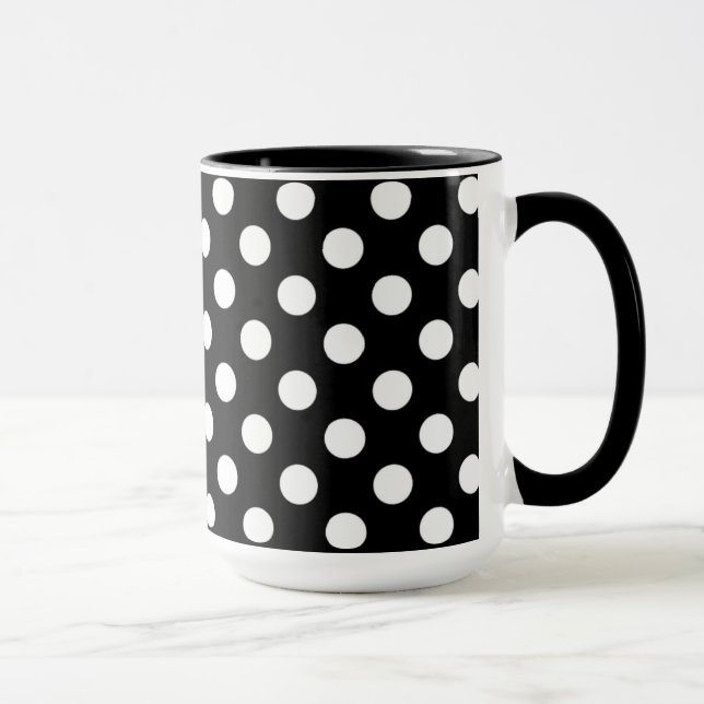 Pitch Black And Big White Polka Dots Mug (Right)