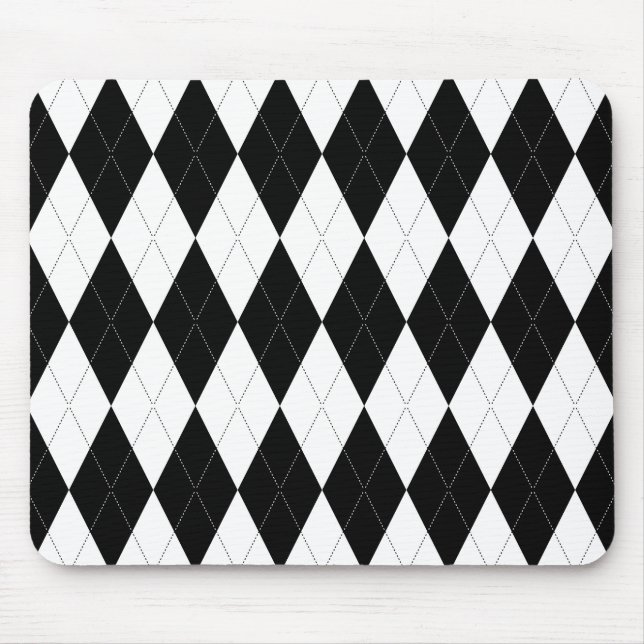 Pitch Black Argyle White Small Diamond Shape Mouse Pad (Front)