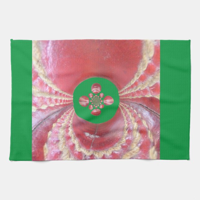 Pitch Kaleidoscope: Cricket Balls The Game's Heart Tea Towel (Horizontal)