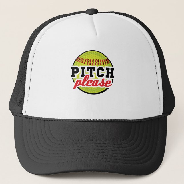 Pitch Please Funny Softball Player Batter Trucker Hat (Front)