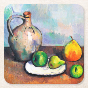 Pitcher and Fruit, Paul Cezanne Square Paper Coaster