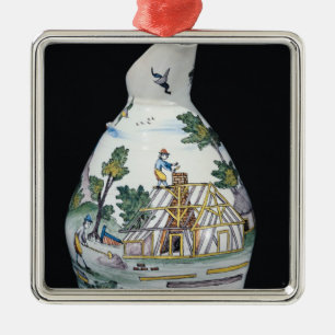 Pitcher depicting the construction of a metal tree decoration