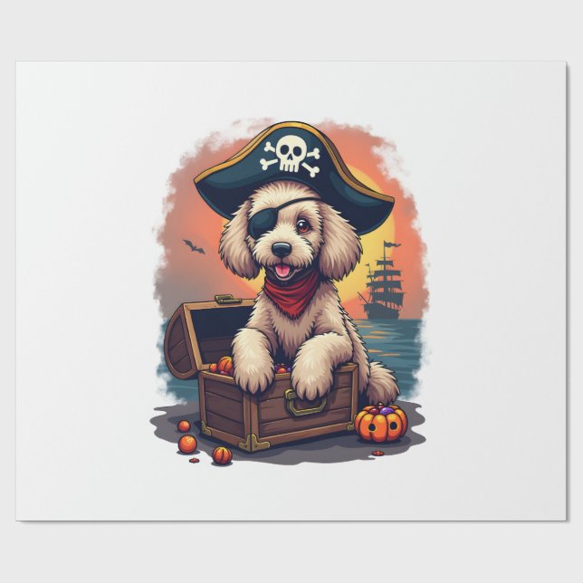 Pitpull Dog Ghost Halloween Wrapping Paper (Flat)