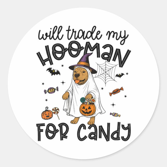 Pitpull Dog Halloween Ghost Spooky Classic Round Sticker (Front)