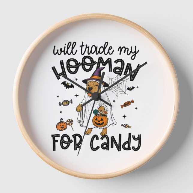 Pitpull Dog Halloween Ghost Spooky Clock (Front)