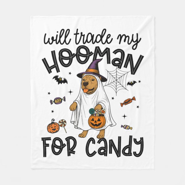 Pitpull Dog Halloween Ghost Spooky Fleece Blanket (Front)