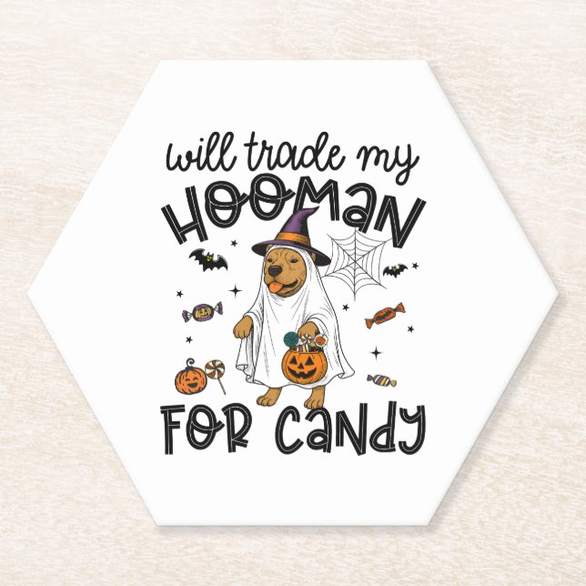 Pitpull Dog Halloween Ghost Spooky Paper Coaster (Front)