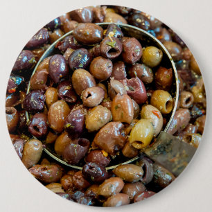 Pitted and Seasoned Black Leccino Olives 6 Cm Round Badge