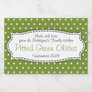 Pitted green olives polka flower label