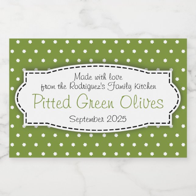 Pitted green olives polka flower label (Single Label)