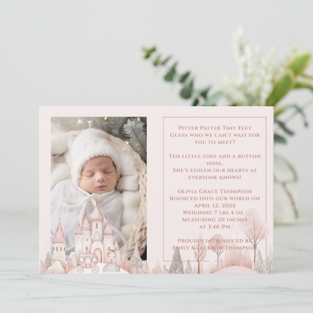 Pitter Patter Feet Princess Baby Girl Birth  Announcement (Standing Front)