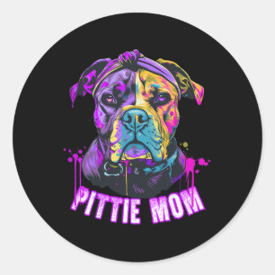 Pittie Mum Pitbull Dog Lovers Mothers Day  Classic Round Sticker