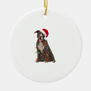 Pittie Pitbull Christmas Lights Xmas Dog Lover  Ceramic Tree Decoration