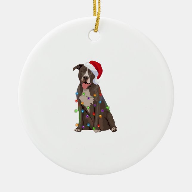 Pittie Pitbull Christmas Lights Xmas Dog Lover  Ceramic Tree Decoration (Front)