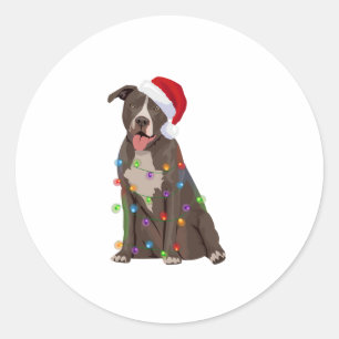 Pittie Pitbull Christmas Lights Xmas Dog Lover  Classic Round Sticker