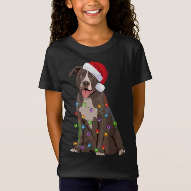 Pittie Pitbull Christmas Lights Xmas Dog Lover T-Shirt (Front)