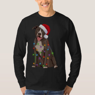 Pittie Pitbull Christmas Lights Xmas Dog Lover T-Shirt