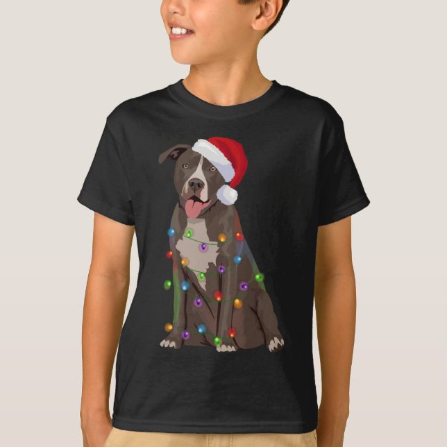 Pittie Pitbull Christmas Lights Xmas Dog Lover T-Shirt (Front)