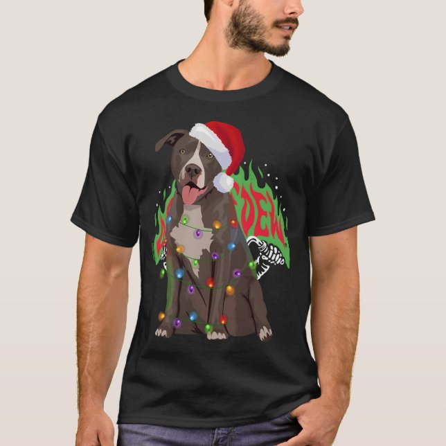 Pittie Pitbull Christmas Lights Xmas Dog Lover T-Shirt (Front)